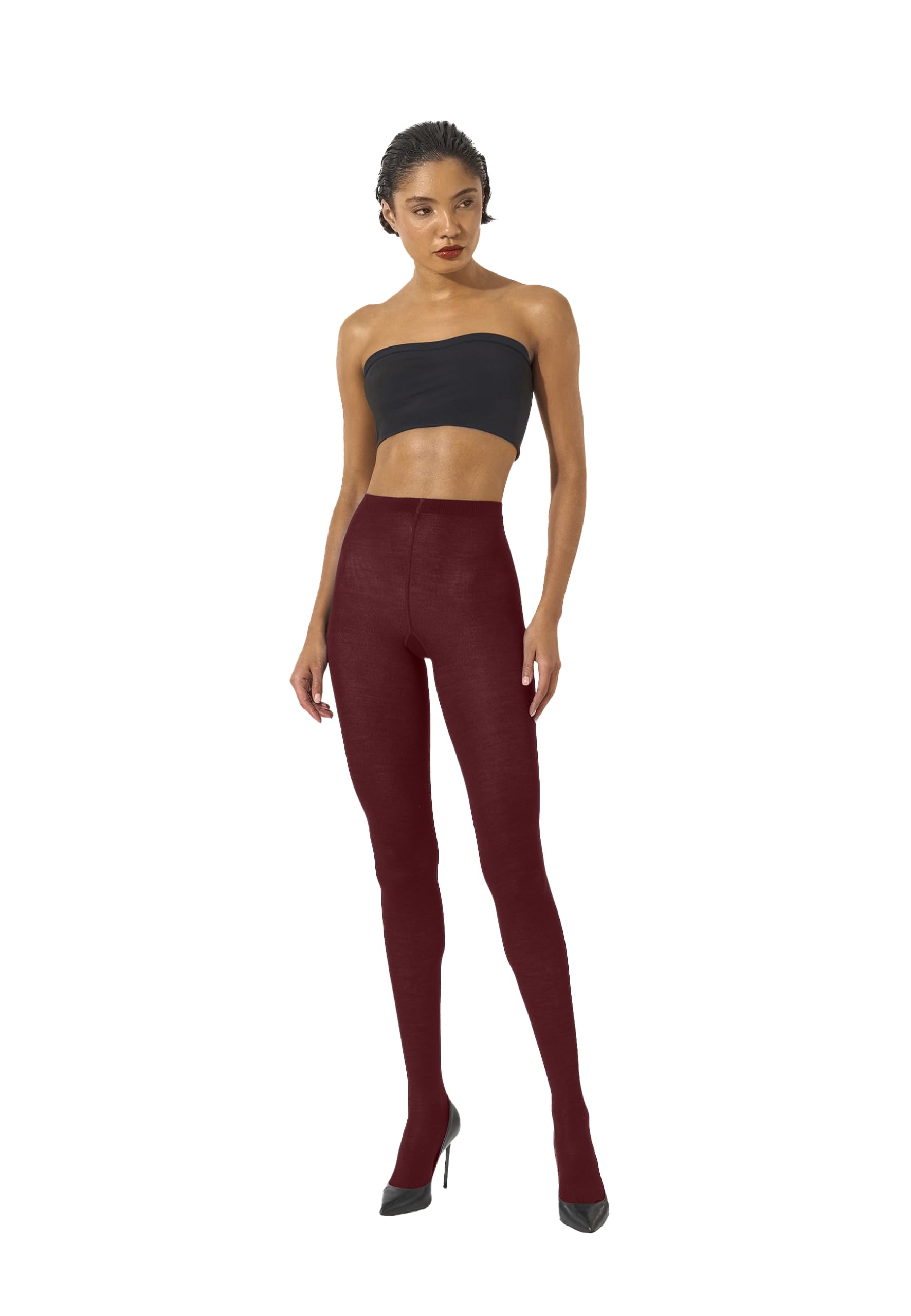 Wolford Merino Sheer Tights For Women Pantyhose Hosiery Soft Warm Wool Blend Luxurious Elegant Classic Versatile Legwear midnight red Red Small - Medaid International