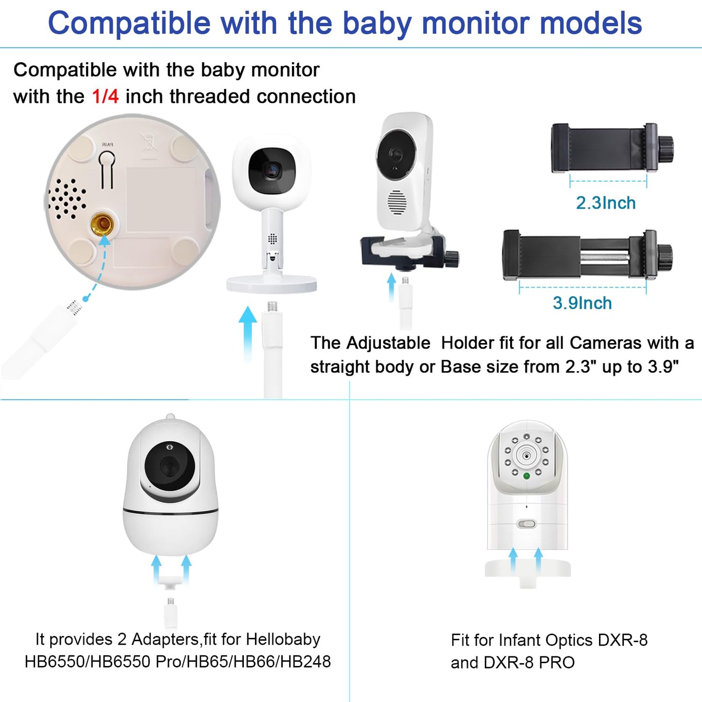 Flexible Adjustable Height Mount for Infant Optics DXR-8 Pro and Hellobaby HB6550 HB65/HB66/HB248 and Also Compatible with The Nanit Pro Smart Baby Monitor & Flex Stand - Medaid International