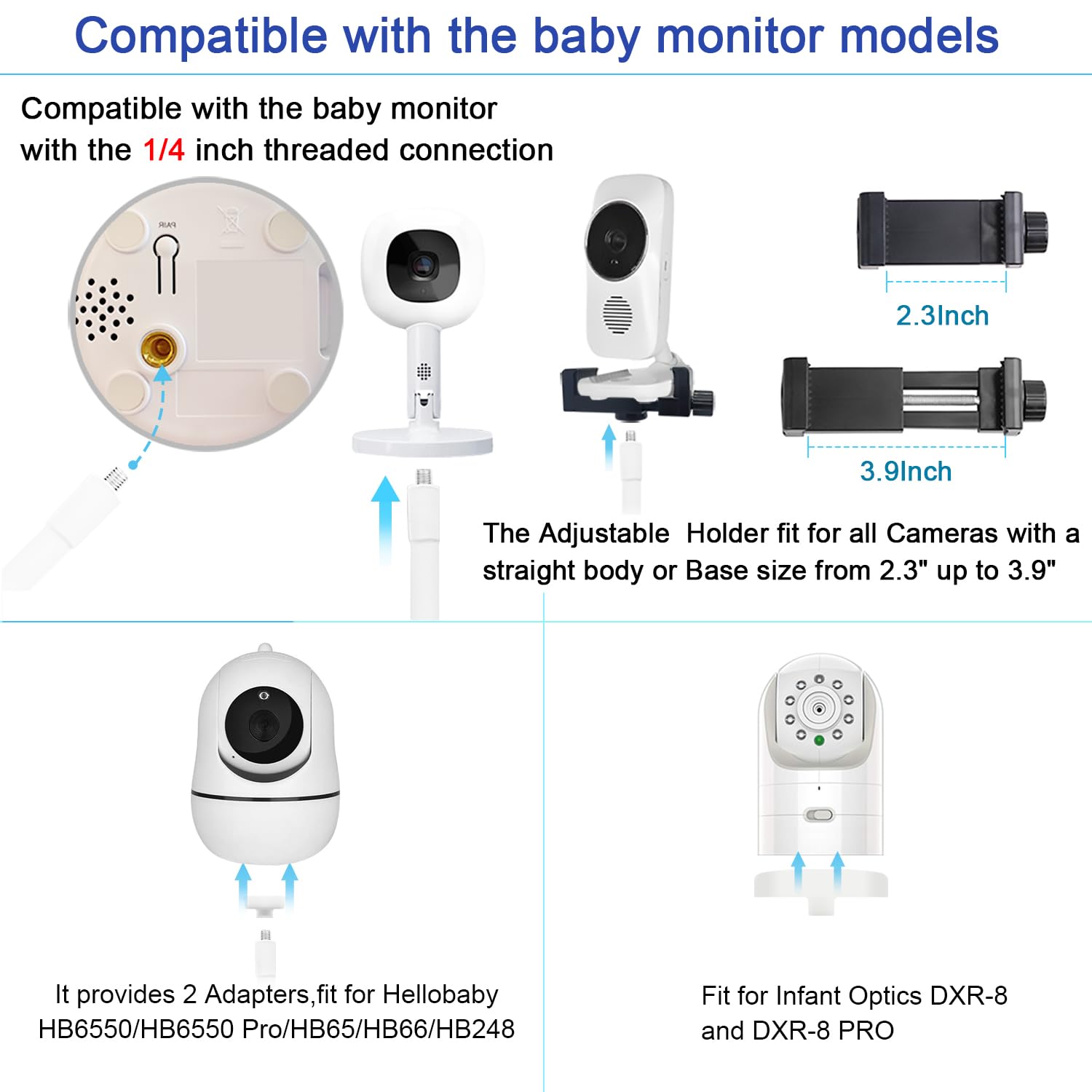 Flexible Adjustable Height Mount for Infant Optics DXR-8 Pro and Hellobaby HB6550 HB65/HB66/HB248 and Also Compatible with The Nanit Pro Smart Baby Monitor & Flex Stand - Medaid International