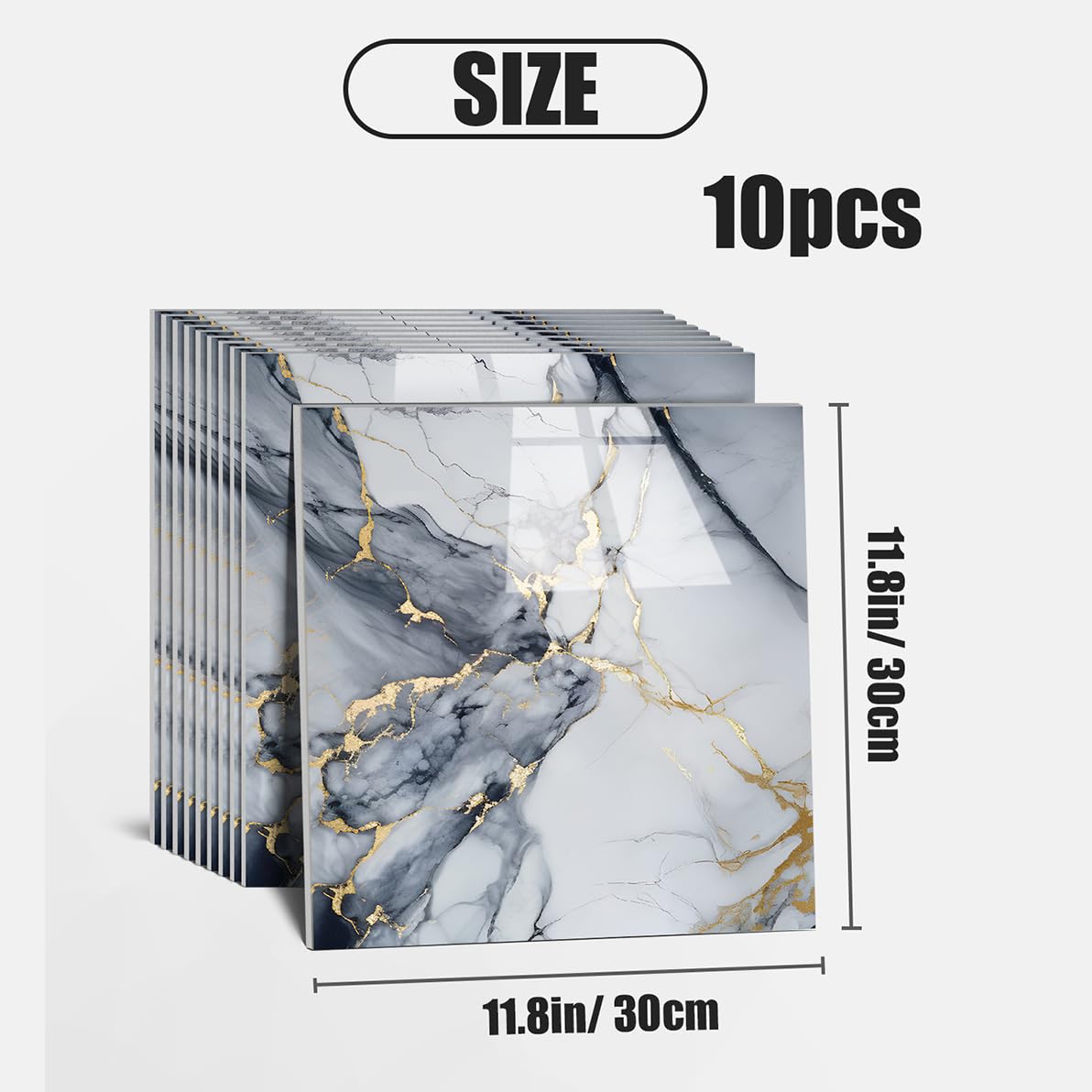 Chejiaye Thick 10pcs Marble Peel and Stick Backsplash Surface Waterproof Wall Panels,Self-Adhesive Marble PVC Foam Wall Panels for Kitchen, Bathroom - 11.8"x11.8" Kitchen Tile(Not Real Tiles,Blue) - Medaid International