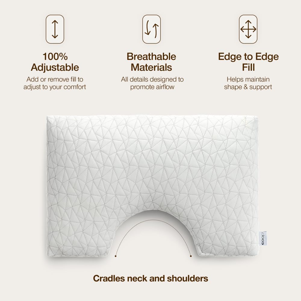 Coop Home Goods Original Cut-Out Adjustable Pillow, Queen Size Bed Pillows for Neck & Head Support, 18 x 28 “ Memory Foam Pillows - Medium Firm for Side Sleeper, CertiPUR-US/GREENGUARD Gold - Medaid International