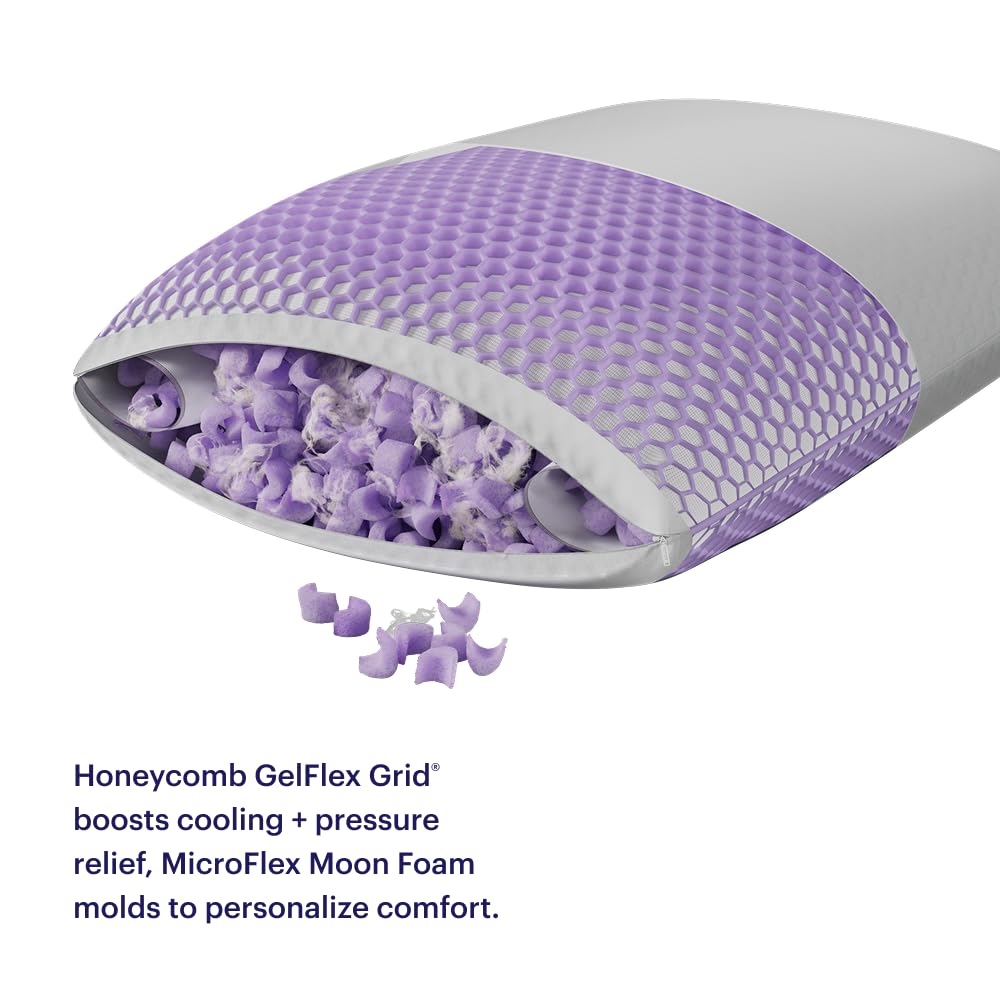 Purple Freeform Pillow - Standard Size, Customizable Support with GelFlex Grid & MicroFlex Moon Foam - Pressure Relief, Cooling, Extra Filling & Adjustable Height - Medaid International