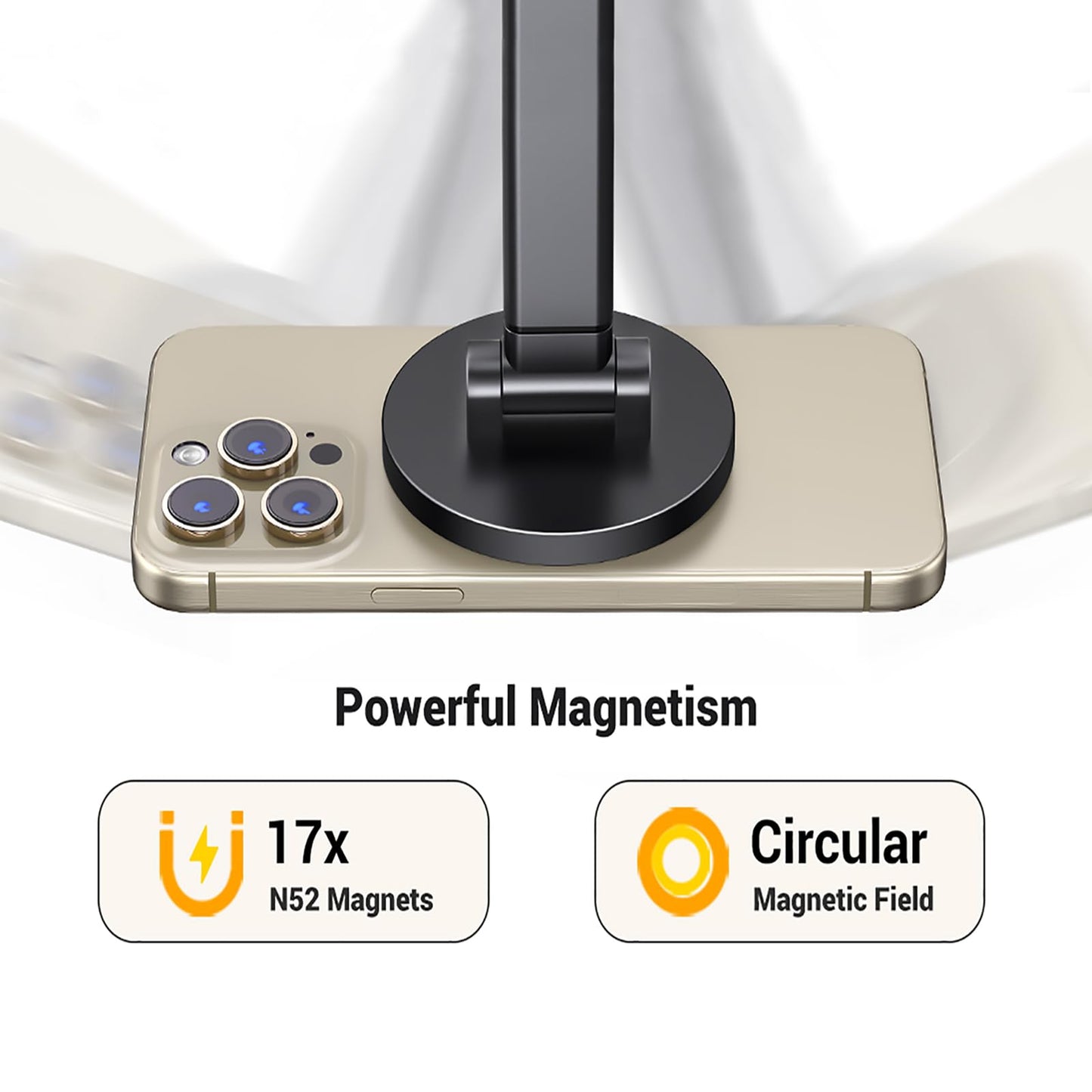 UGREEN Magnetic Phone Stand for MagSafe, Height Adjustable iPhone Stand for Desk with 360° Rotation Compatible for iPhone 17 Air 16 Pro 15 Pro Max 14 Plus 13 12 and MagSafe Case, Black - Medaid International