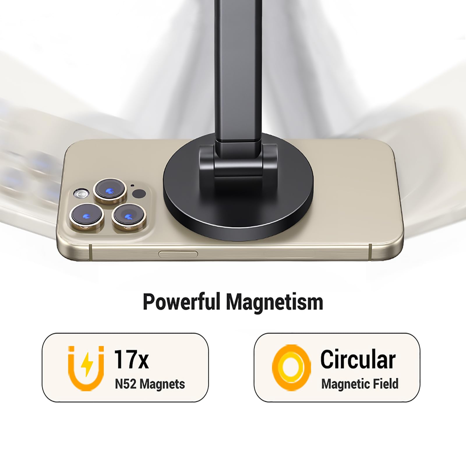 UGREEN Magnetic Phone Stand for MagSafe, Height Adjustable iPhone Stand for Desk with 360° Rotation Compatible for iPhone 17 Air 16 Pro 15 Pro Max 14 Plus 13 12 and MagSafe Case, Black - Medaid International