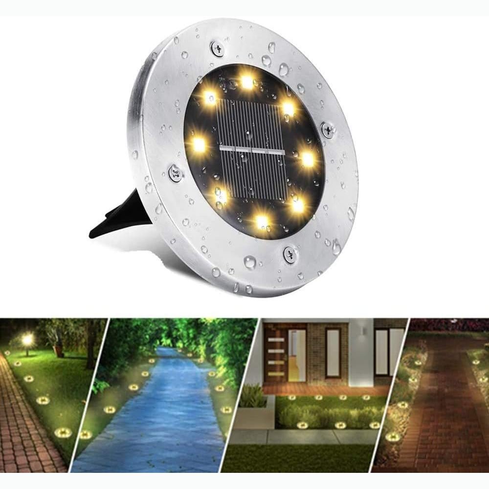 BrizLabs - Solar Ground Lights with 8 Bright LEDs, 600mAh Battery, 8-10 Hours Runtime