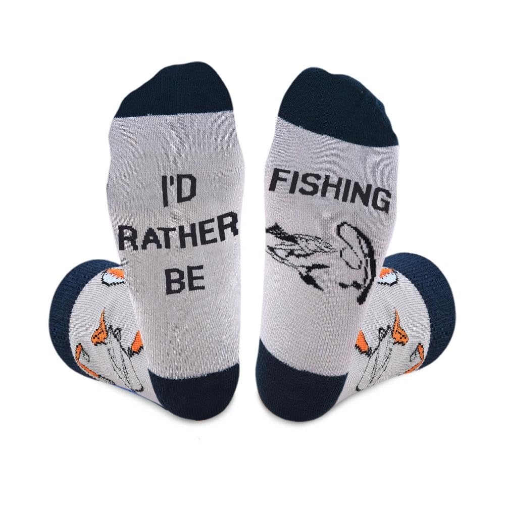 Guqqeuc Birthday Gifts for Father Grandpa Fishing Gifts Socks for Boyfriend Husband Fisherman Xmas Holiday Gift Brother Uncle Funny Mens Crew Sock Fishing Lover Presents for Friends Family - Medaid International