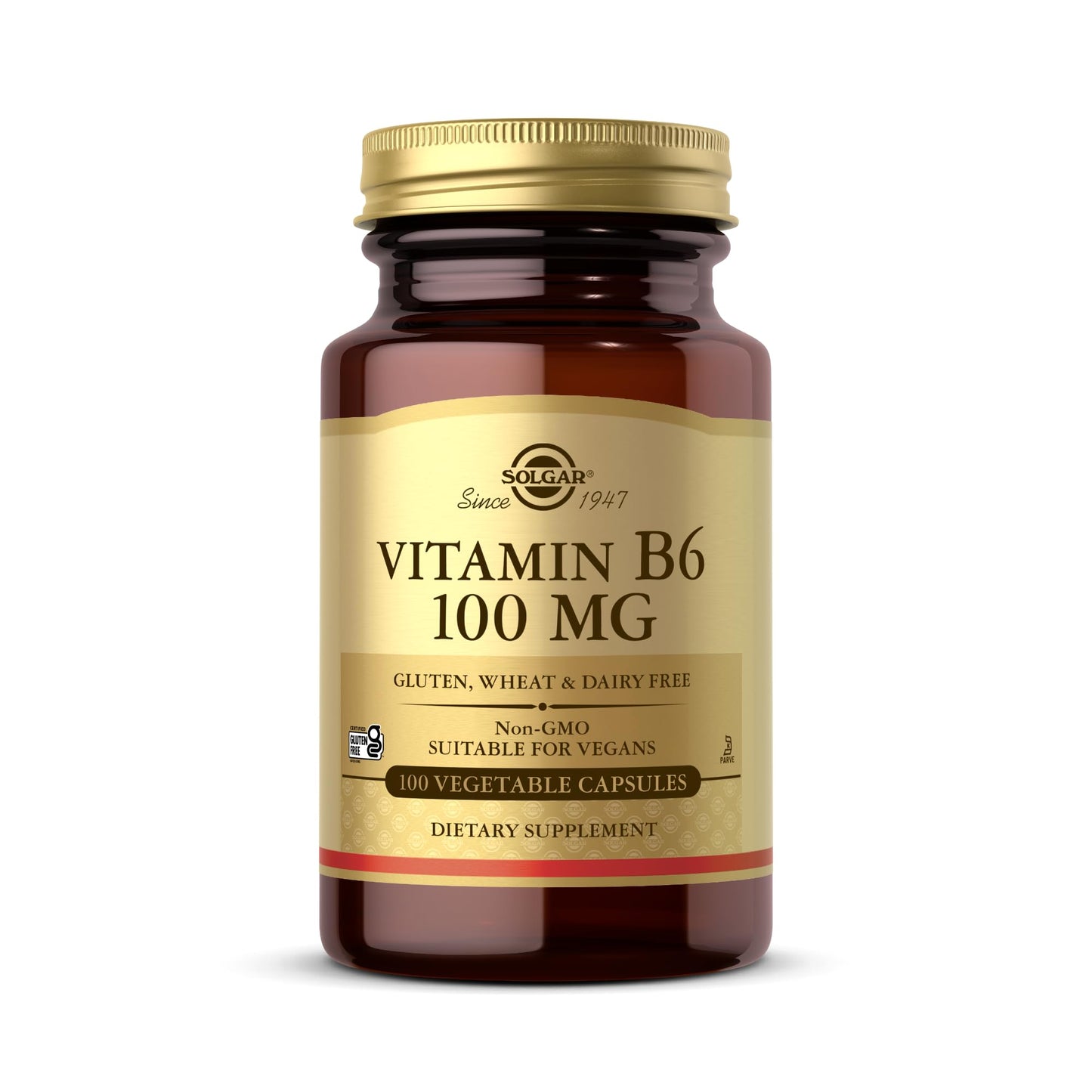 Solgar Vitamin B6 100 mg - 100 Vegetable Capsules - Non-GMO, Vegan, Gluten Free, Dairy Free, Kosher, Halal - 100 Servings - Medaid International