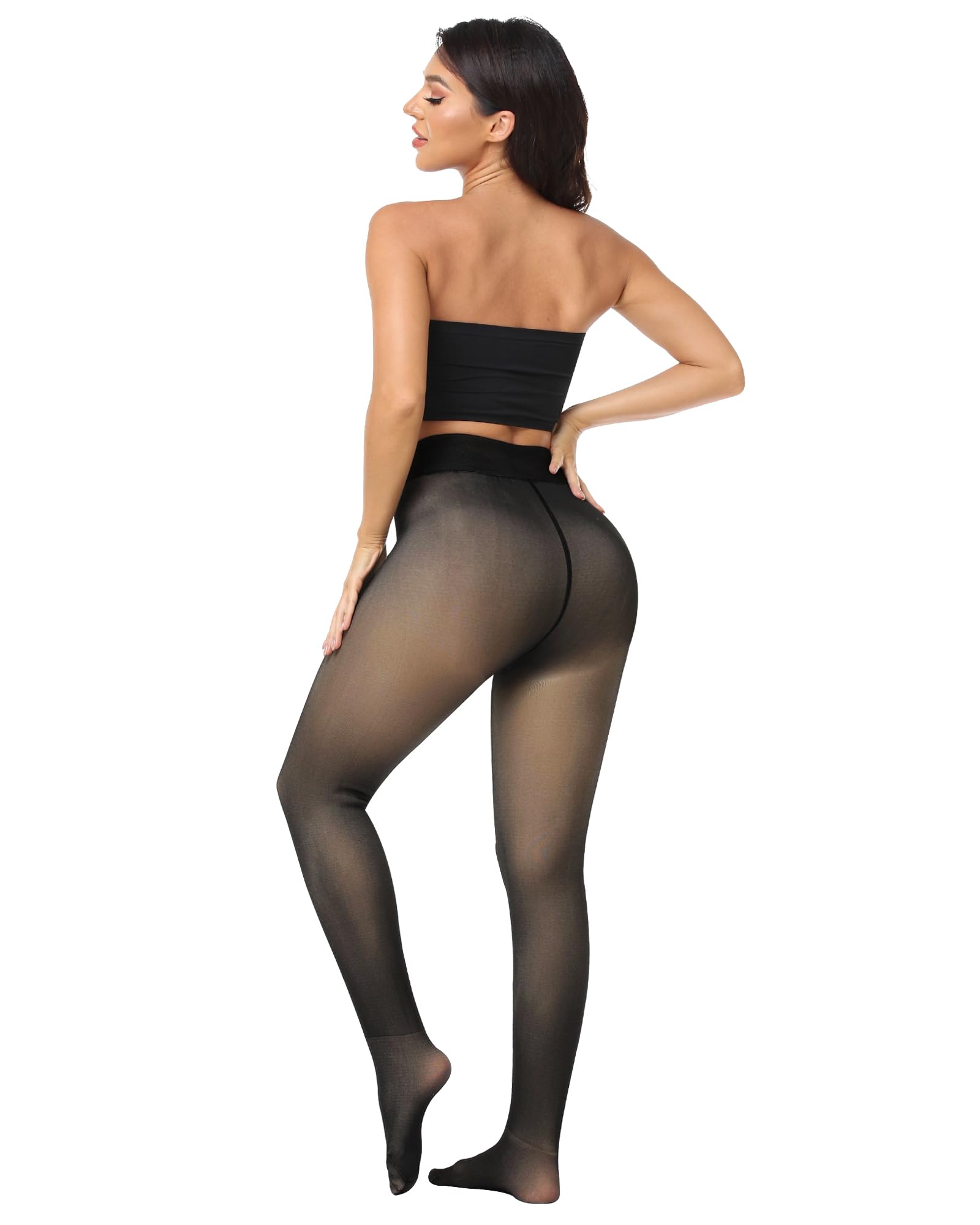 NORMOV Winter Warm Fleece Lined Tight Women,Thermal Fake Translucent Leggings Soft Velvet Stretchy Pantyhose(TF Black-XS/S) - Medaid International