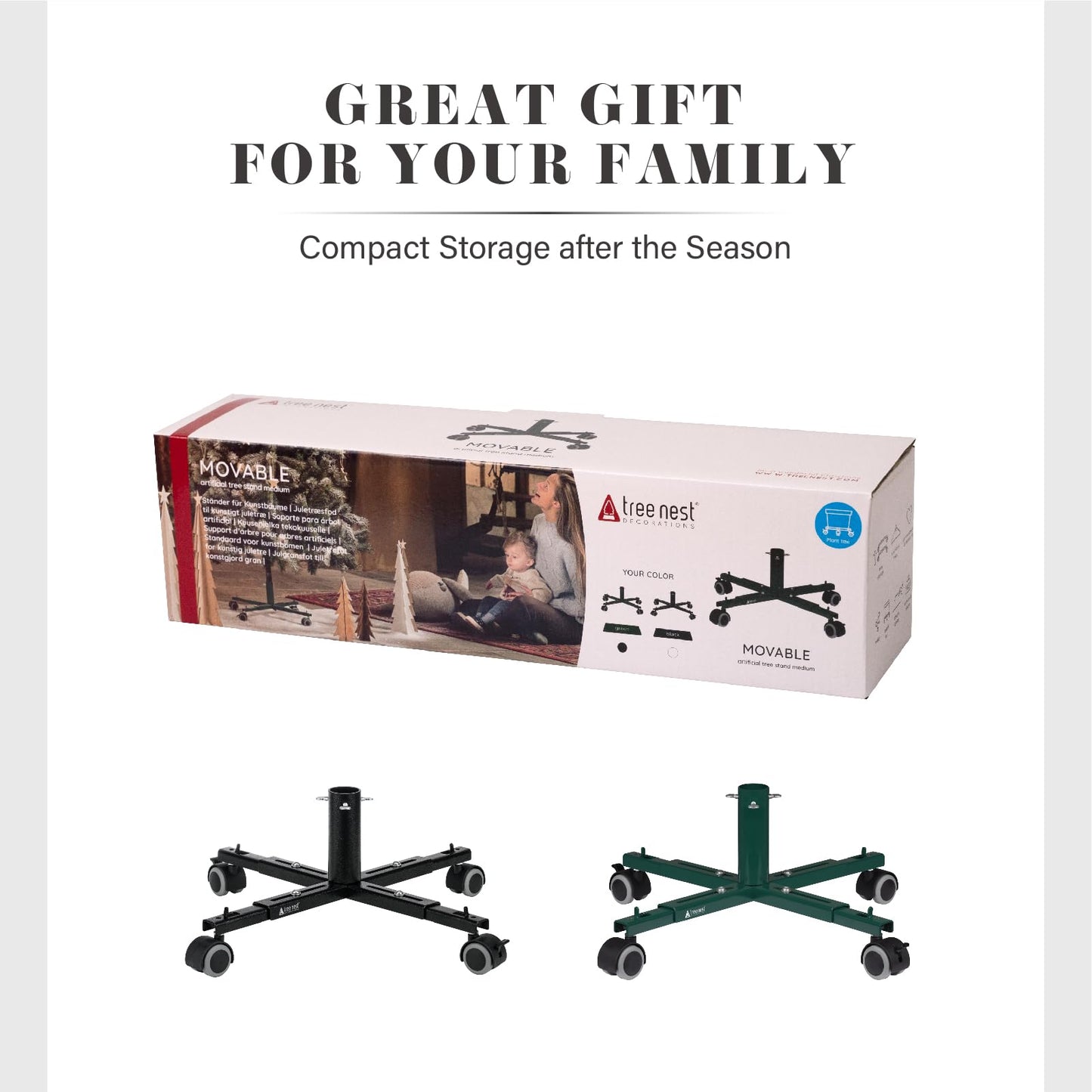 Tree Nest Christmas Tree Stand Base with Wheels Movable Christmas Fake Tree Holder for 6ft Artificial Tree Plant Taxi no Christmas Tree Collar or Tree Skirt Needed (Black) - Medaid International