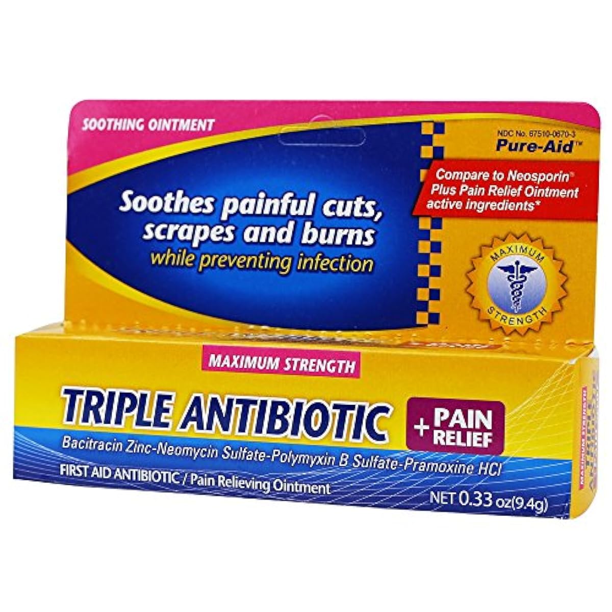 Pure-Aid Triple Antibiotic Pain Relief, 0.33oz (1 Pack) - Medaid