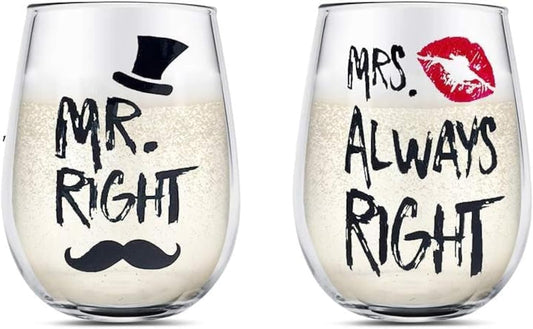 Yalucky Mr and Mrs Wine Glasses Set, Couple Mug Wedding Gifts, Golden Engagement Anniversary Presents for Bride and Groom, Husband & Wife, Bridal Shower Newlywed, Boy And Girl Friend - Medaid International