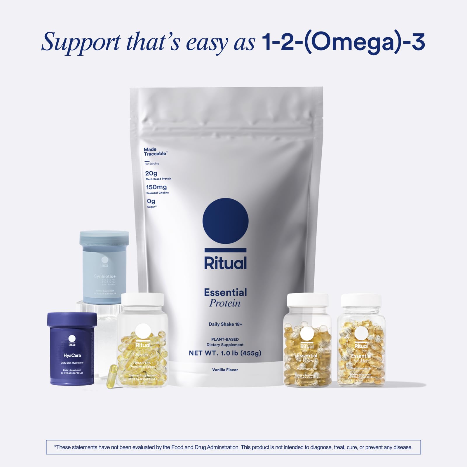 Ritual Omega 3 - Vegan - Science-Backed Dose of DHA & EPA Fatty Acids in 2:1 Ratio, Bioavailable, Brain and Heart Health Support, Minimal Burp-Back, Sustainably Sourced Microalgae, 30 Day Supply - Medaid International