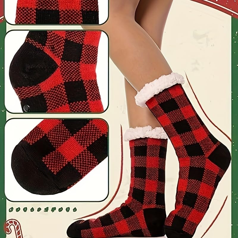 Christmas Checkered Socks Super Thick and Warm for Men and Women - Perfect Xmas Accessories Christmas Gifts for Friends and Family - Machine Washable - Medaid International