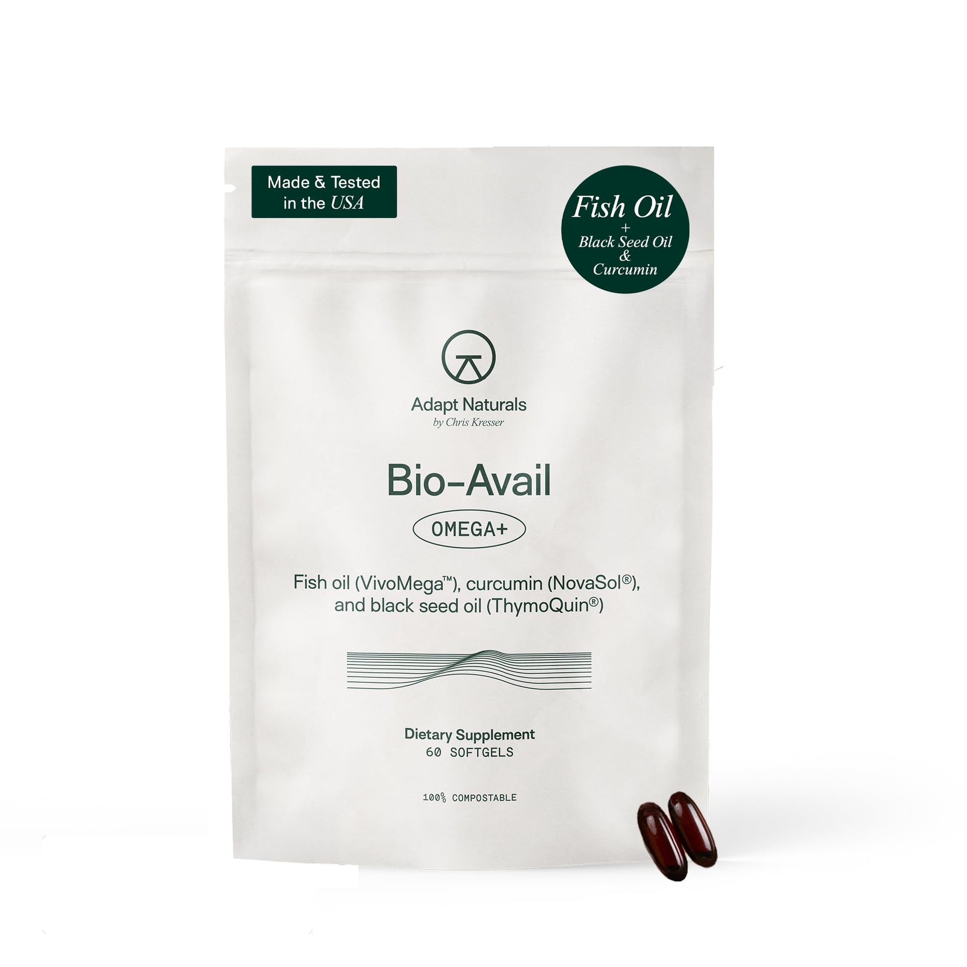 Adapt Naturals Omega 3 Fish Oil Supplement with Bioavailable Curcumin & Black Seed, 1500mg Fish Oil EPA DHA Omega 3 Fatty Acids to Support Joints, Muscles & Heart | Unflavored - 30 Days Supply - Medaid International