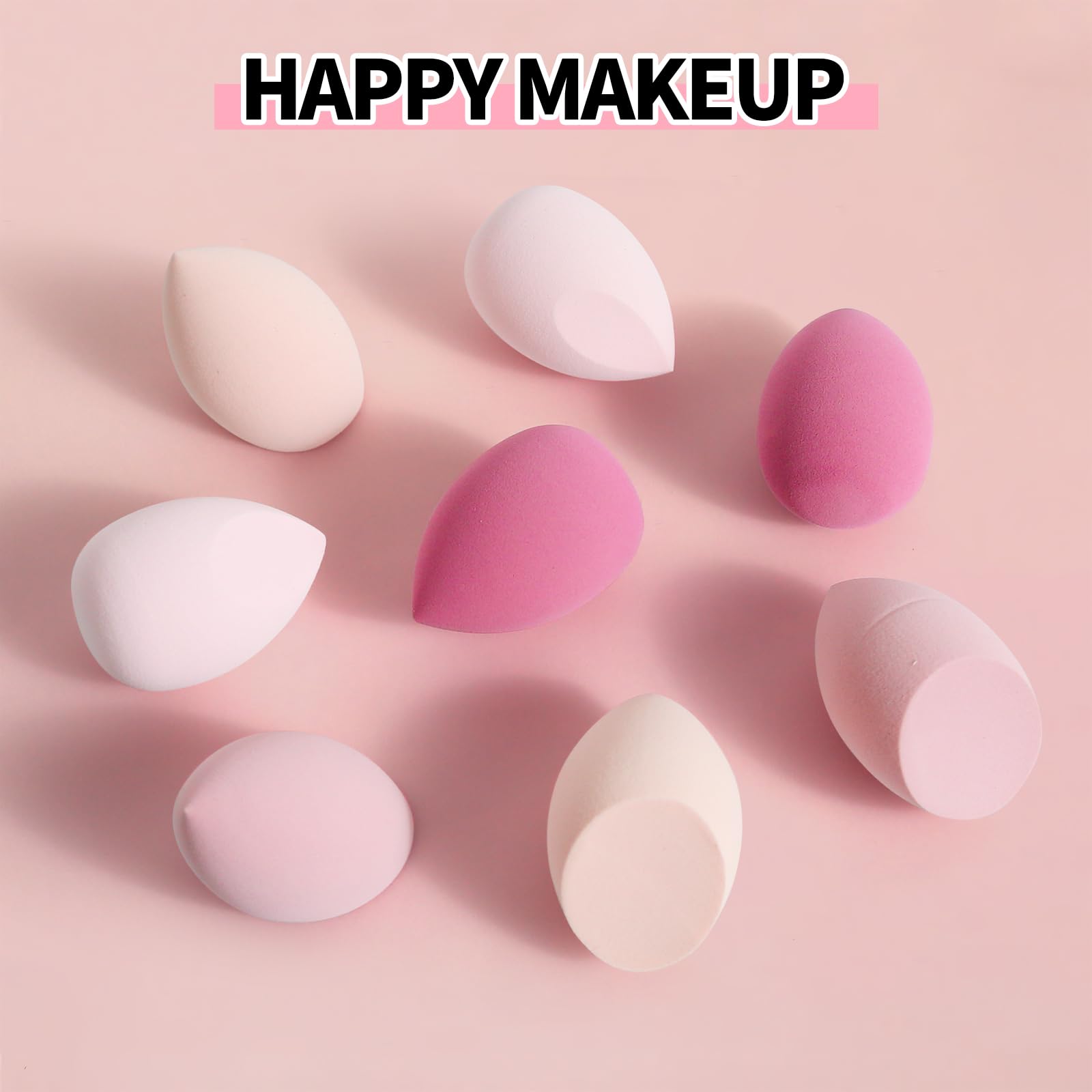 Generic 8 Pcs Egg Shaped Makeup Sponge Set - Blender Beauty Foundation Blending Sponge - Dry & Wet Use - Pink, Synthetic & Silicone Material - Blending, Applying Foundation, Concealer, Blush - Medaid International