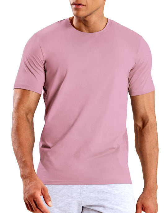 Mens T Shirts Short Sleeve Crew Neck Cotton T-Shirts Casual Ultra Soft Tshirt Tops Classic Basic Tees, Breathable, Dusty Pink, L - Medaid International