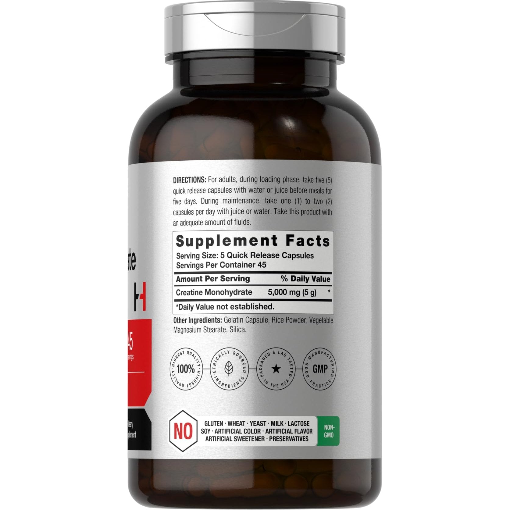 Horbäach Creatine Monohydrate | 5g | 225 Capsules | Non-GMO, Gluten Free Supplement - Medaid International