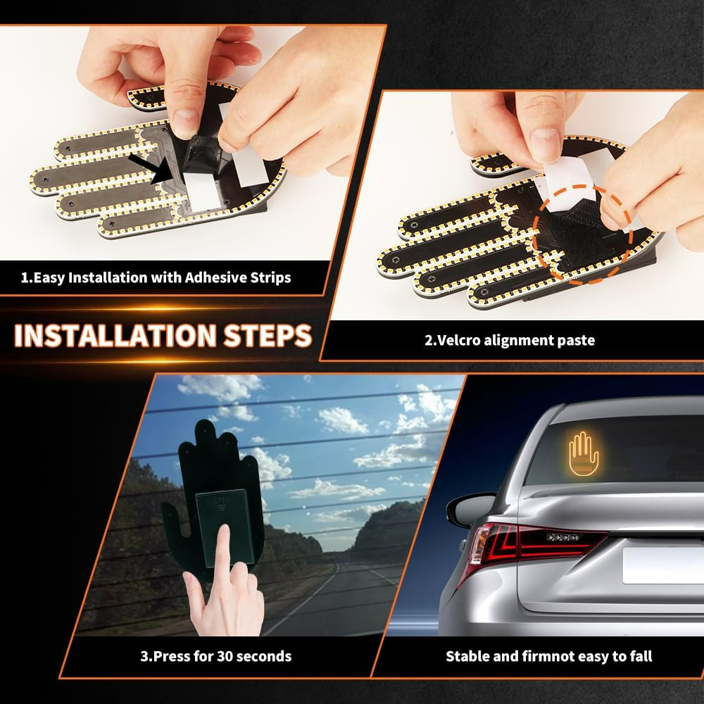 LED Hand Signal Car 3 Modes Middle Finger for Car Rear Window Road With Remote Control - Medaid International