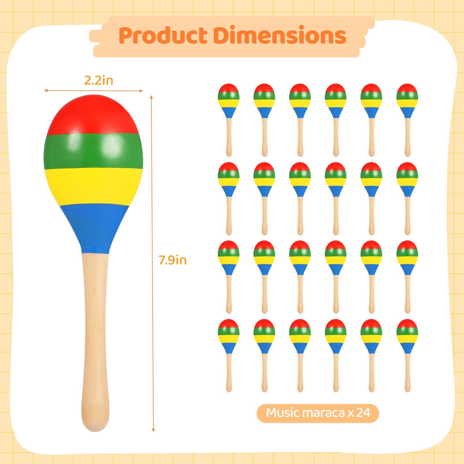 24 PCS Maracas for Adults - 7.9 Inches Multi-Colored Wooden Maracas, Lightweight Design Noisemaker Musical Fun Party Favor for Adult Mexican Party Props Birthday Carnival - Medaid International