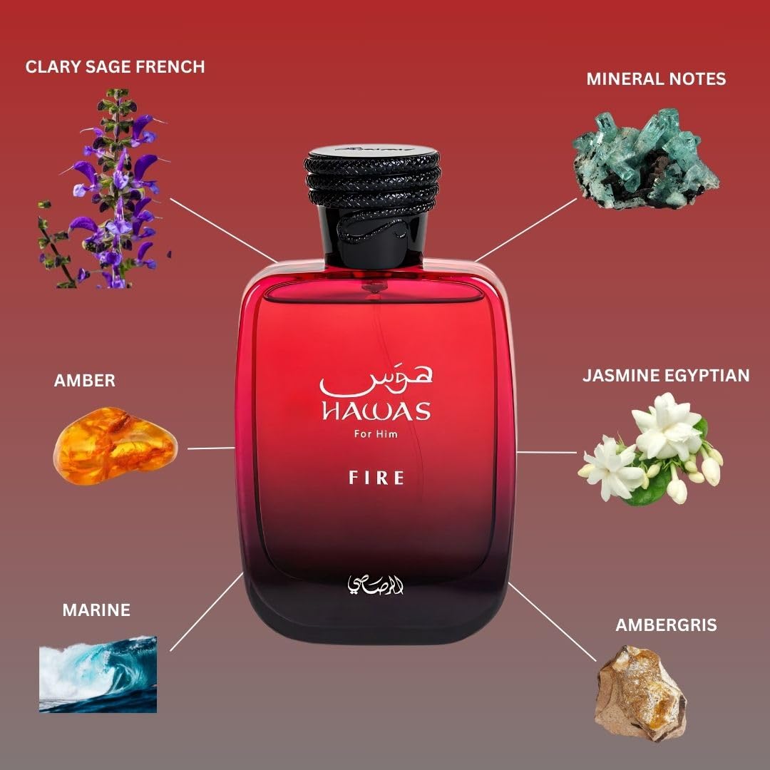 RASASI Hawas Fire Eau De Parfum Spray 100ML(3.4 Oz) - Bold Long Lasting Arabian Perfume For Men With A Fiery Essence - Indulge In A Luxurious Perfume Men That Captures Masculine Elegance And Strength - Medaid International