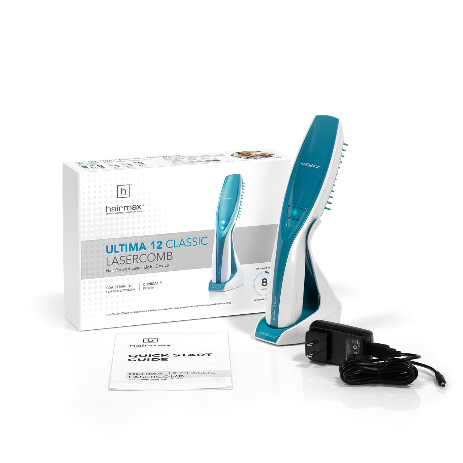 Hairmax Ultima 12 Classic LaserComb- (FDA Cleared) Laser Hair Regrowth Treatment Device for Men & Women - Reverses Thinning Hair Loss - Red Light Therapy to Stimulate Hair Growth - Cordless Design - Medaid International