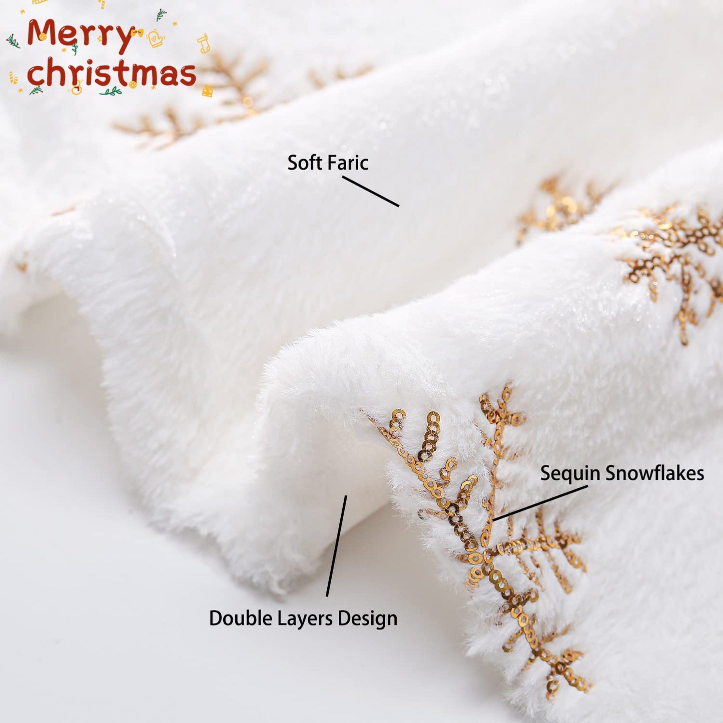 White Christmas Tree Skirt Small 24inch Faux Fur Tree Skirt Sequin Tree Carpet Mini Gold Glitter Tree Skirting Double Layers for Party Xmas Holiday Party Decorations Round Tree Skirt - Medaid International