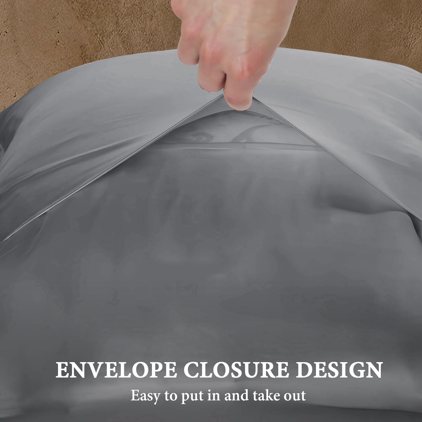 BHZ Satin Goose Down Feather Pillows King Size with Satin Pillowcase for Hair and Skin, Cooling Pillow Cases Similar to Silk Pillow Cases, Christmas Decorative Gifts for Women, Mom Men, Grey - Medaid International