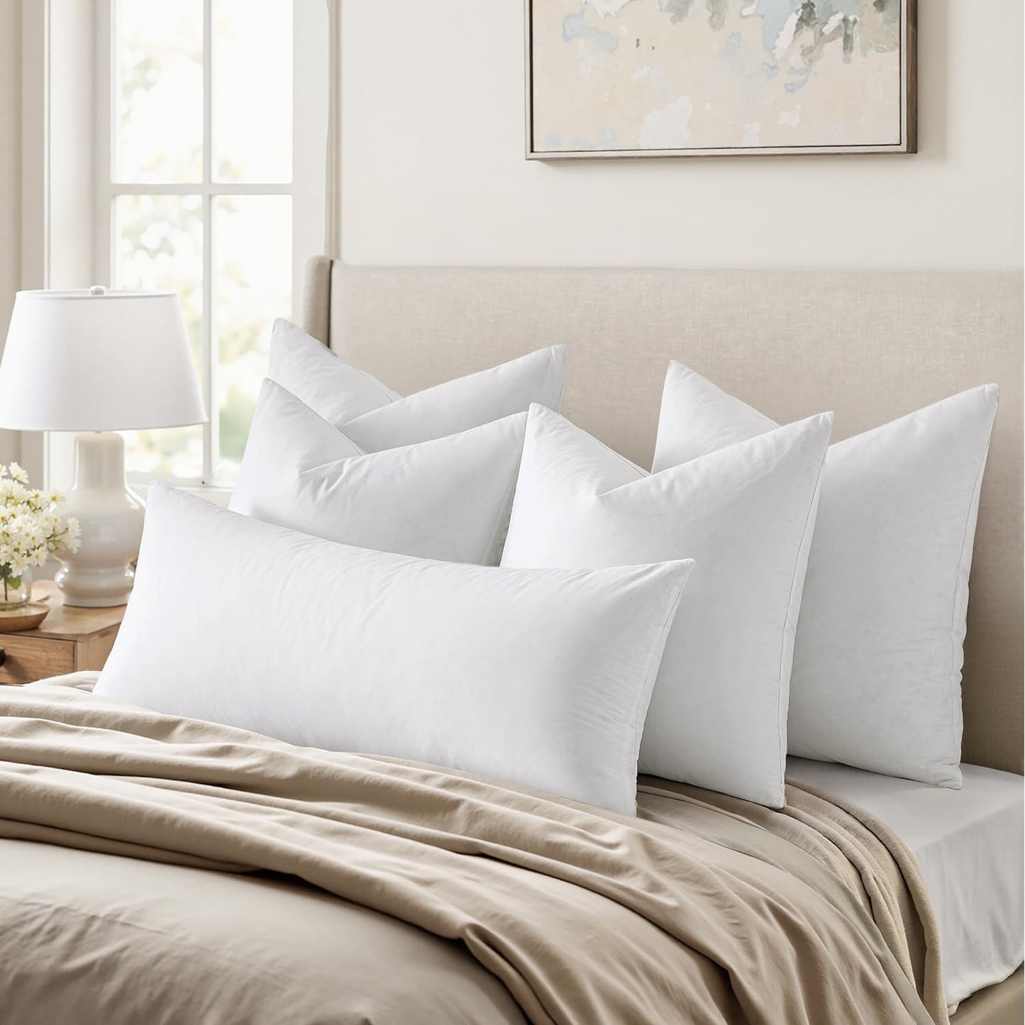 MIULEE 26x26 Euro Pillow Inserts,Set of 2 Down Feather Throw Pillows for Couch Sofa Bed, Decorative Fluffy Throw Pillow Inserts Cotton Fabric,White - Medaid International