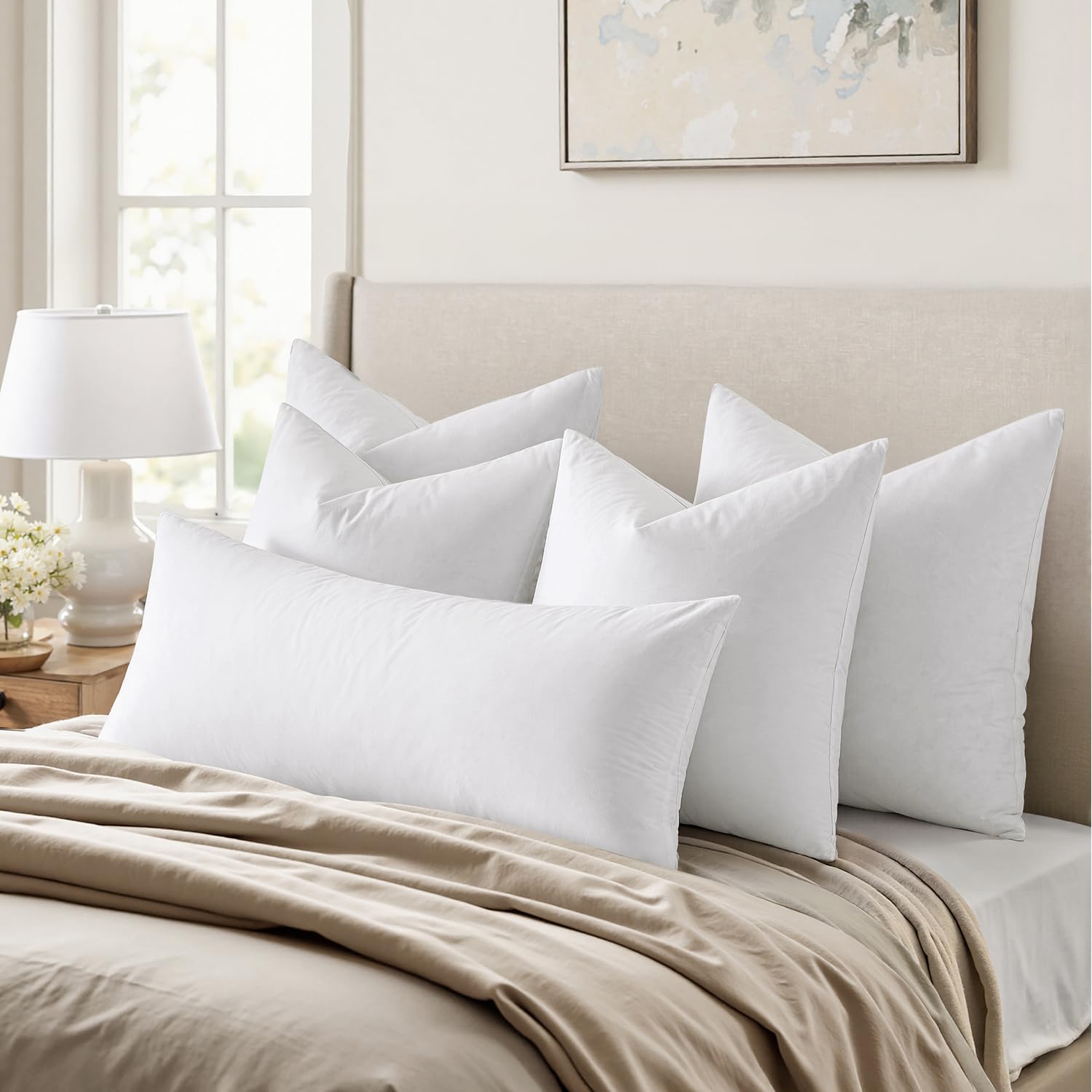 MIULEE 26x26 Euro Pillow Inserts,Set of 2 Down Feather Throw Pillows for Couch Sofa Bed, Decorative Fluffy Throw Pillow Inserts Cotton Fabric,White - Medaid International