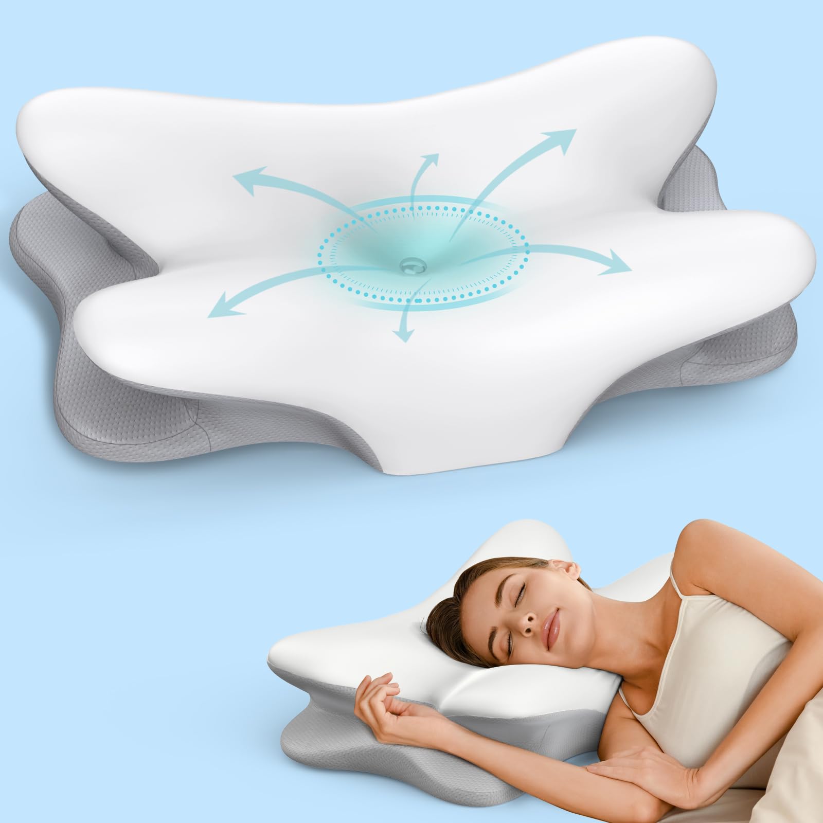 Cervical Pillow for Neck Pain Relief, Ergonomic Neck Pillow for Sleeping Contour Memory Foam Pillows with Cooling Pillowcase, Orthopedic Bed Pillow for Side Back Stomach Sleepers - Medaid International