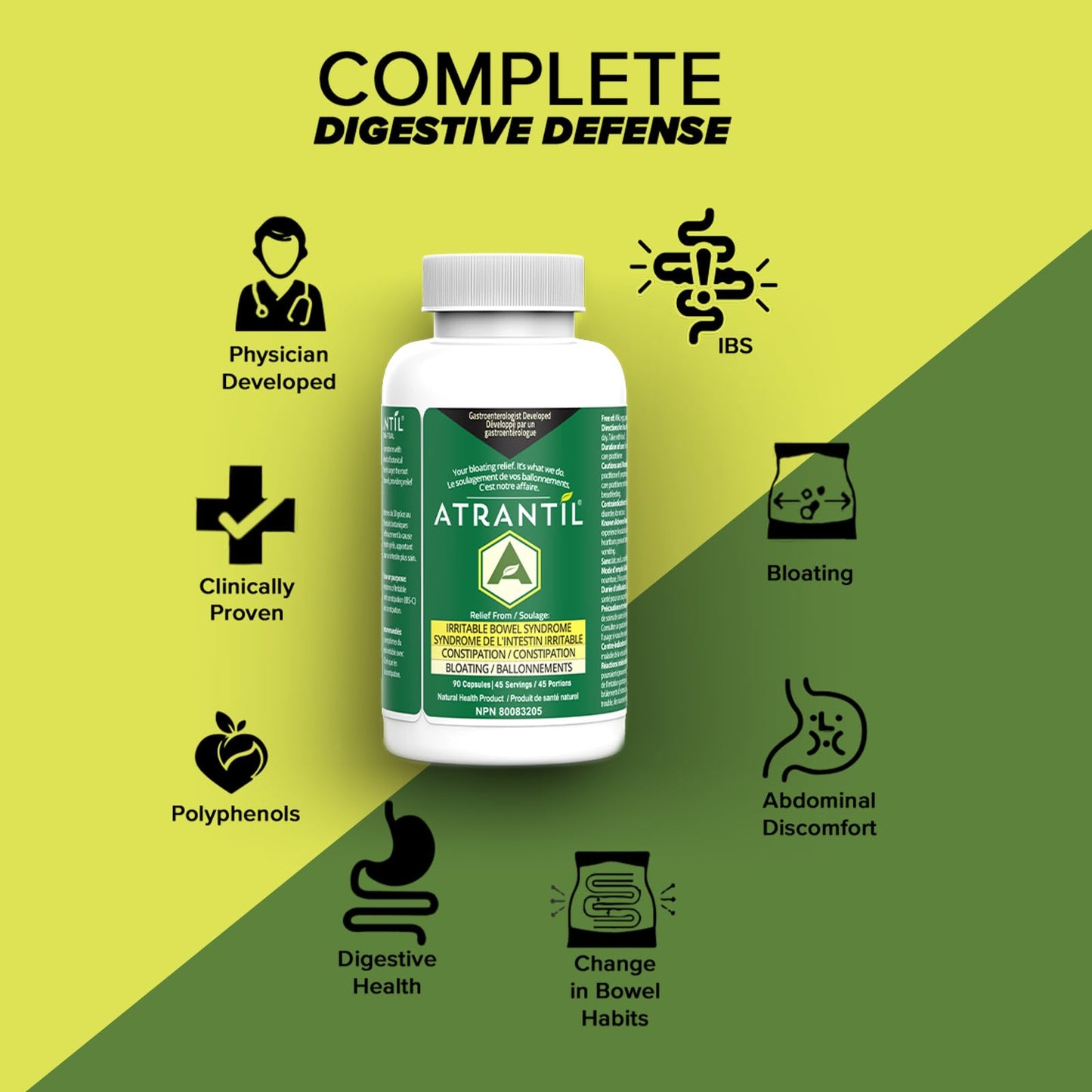 Atrantil: IBS, Bloating, Abdominal Discomfort, Change in Bowel Habits, and Powerful Polyphenols for Everyday Digestive Health,90 count - Medaid International