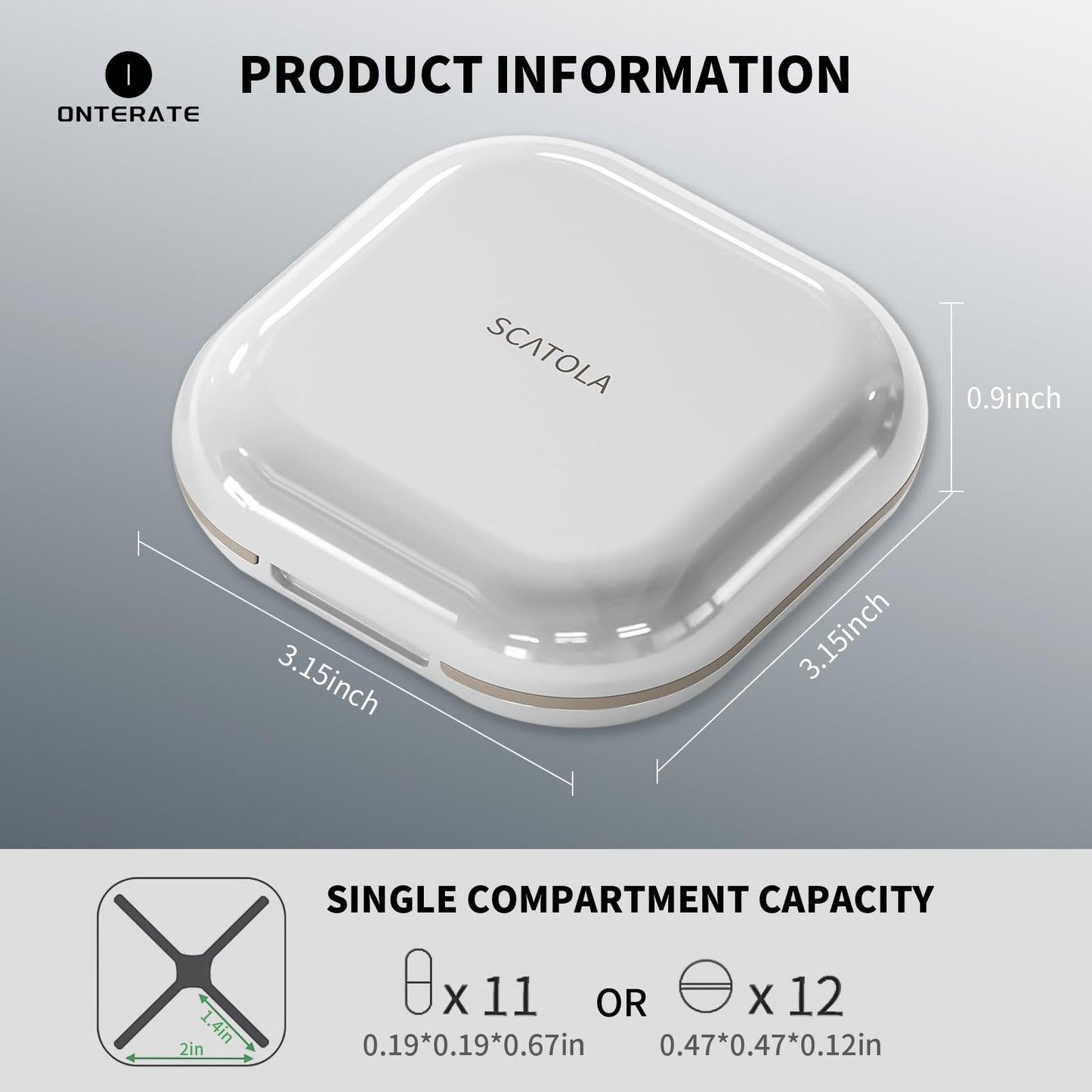 ONTERATE Small Pill Case, Travel Pill Box, Portable Pill Organizer, Pill Container for Pocket 4 Compartments, Daily Compact Travel Medicine Holder for Vitamins Medication (Light Grey) - Medaid International