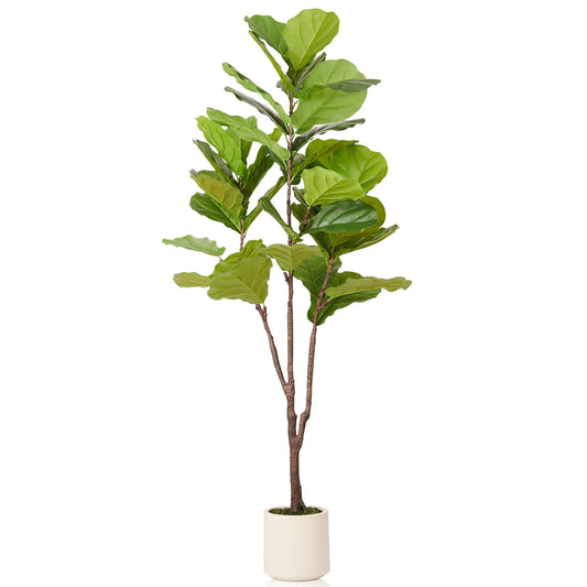 Artificial Fiddle Leaf Fig Tree, 6FT Faux Ficus Lyrata Plant with Realistic Leaves, Lifelike Home Decor Faux Tree in Stylish Pot for Indoor, Office, Living Room Decor (6ft) - Medaid International