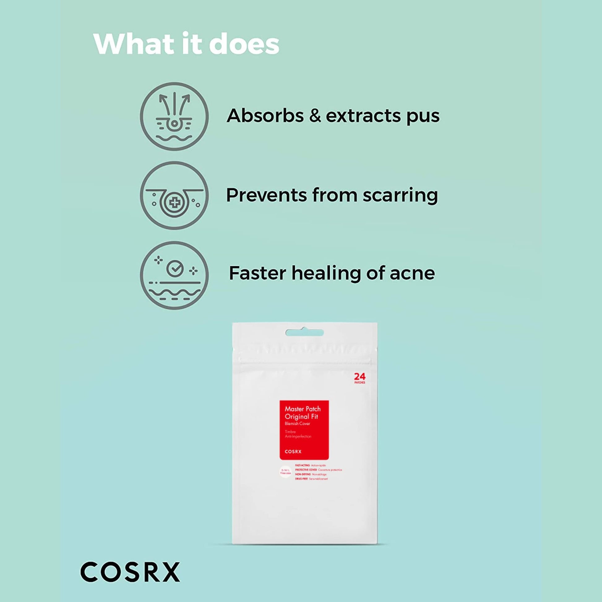 COSRX Acne Pimple Patch (96) Absorbing Hydrocolloid Original 3 Size Patches for Blemishes and Zits Cover, Spot Stickers for Face and Body, Not Tested on Animals - Medaid International