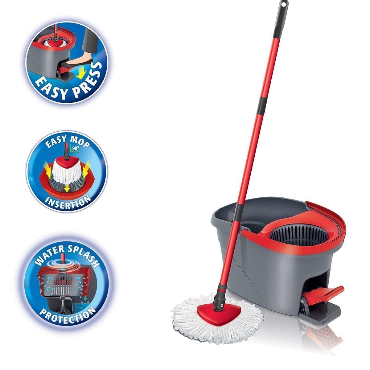 Vileda 163420 - Juego de fregona y Cubo con Pedal de Pie, Mango telescópico 85-125 cm, fregona de Suelo con escurridor Giratorio, Cabezal de fregona de Microfibra 2 en 1, Multicolor, 163420 - Medaid International