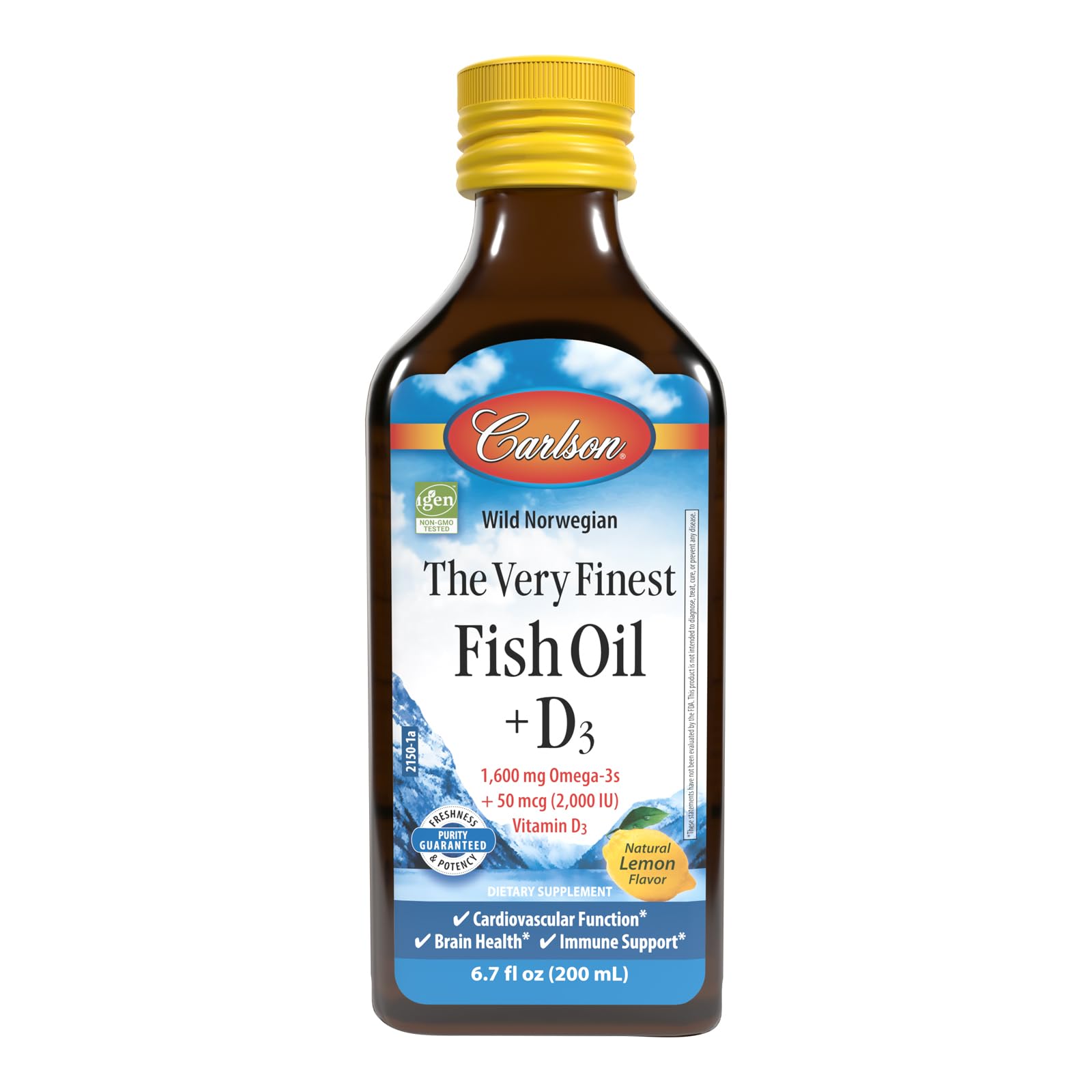 Carlson - The Very Finest Fish Oil + D3, 1600 mg Omega-3s, 50 mcg (2000 IU) Vitamin D3, Liquid Fish Oil and D3 Supplement, Norwegian, Wild Caught, Sustainably Sourced, Lemon, 200 mL (6.7 Fl Oz) - Medaid International