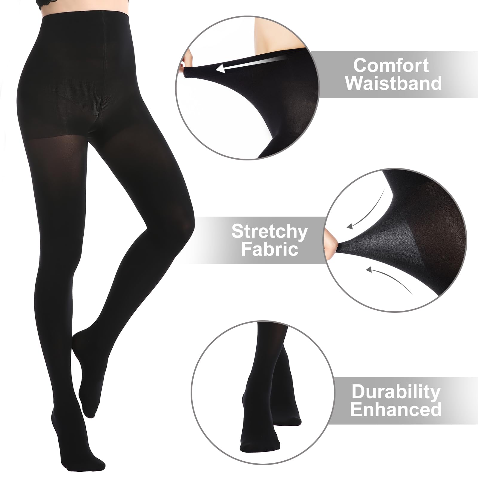 MANZI Women's 6 Pairs Opaque Control-Top Tights with Comfort Stretch 70 Denier Large - Medaid International