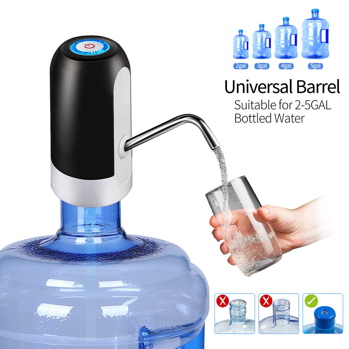 Water Bottle Pump 5 Gallon USB Charging Automatic Drinking Portable Electric Water Dispenser/Switch - Medaid International