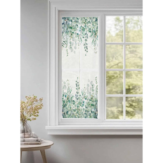 Window Privacy Film Sage Green Eucalyptus Static Cling Window Film for Glass Windows Removable Decorative Glass Clings for Home Bathroom Office 17.7"x39" Watercolor Leaves - Medaid International