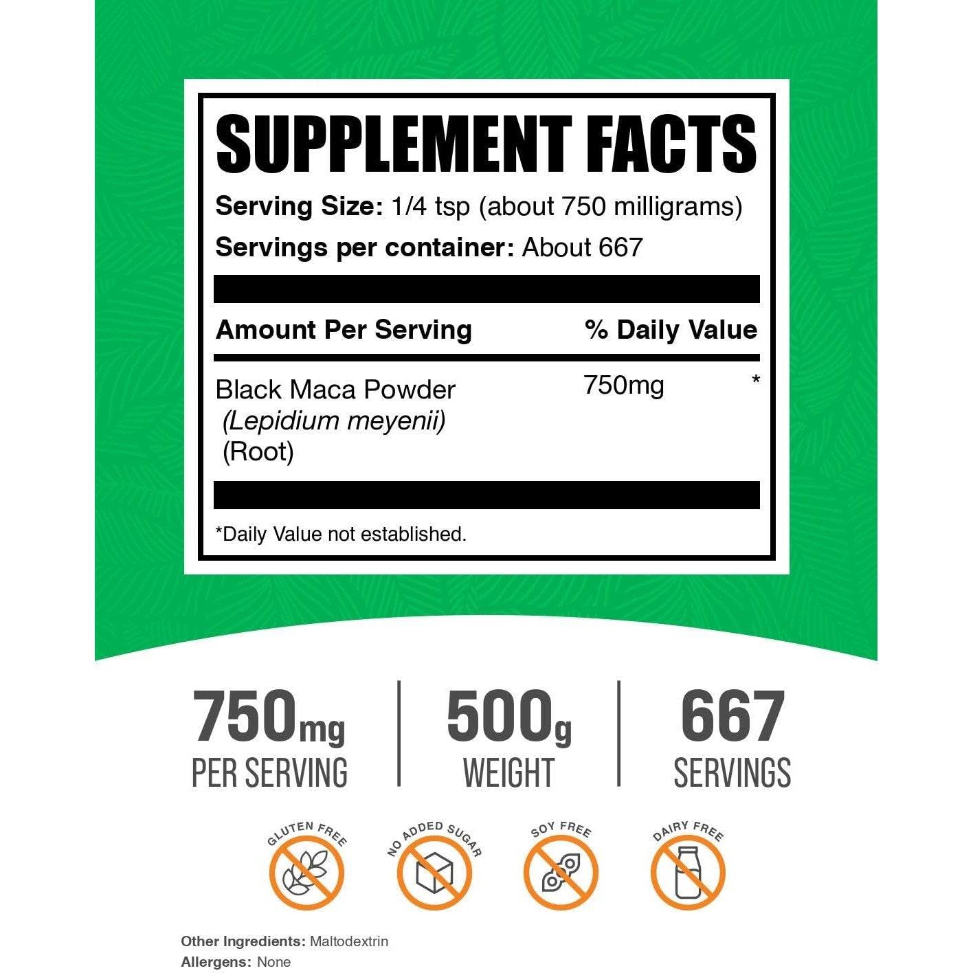 BulkSupplements.com Black Maca Powder - Black Maca Root Supplement, Herbal Supplement for Men & Women - Vegan, Gluten Free, 750mg per Serving, 500g (1.1 lbs) (Pack of 1) - Medaid International