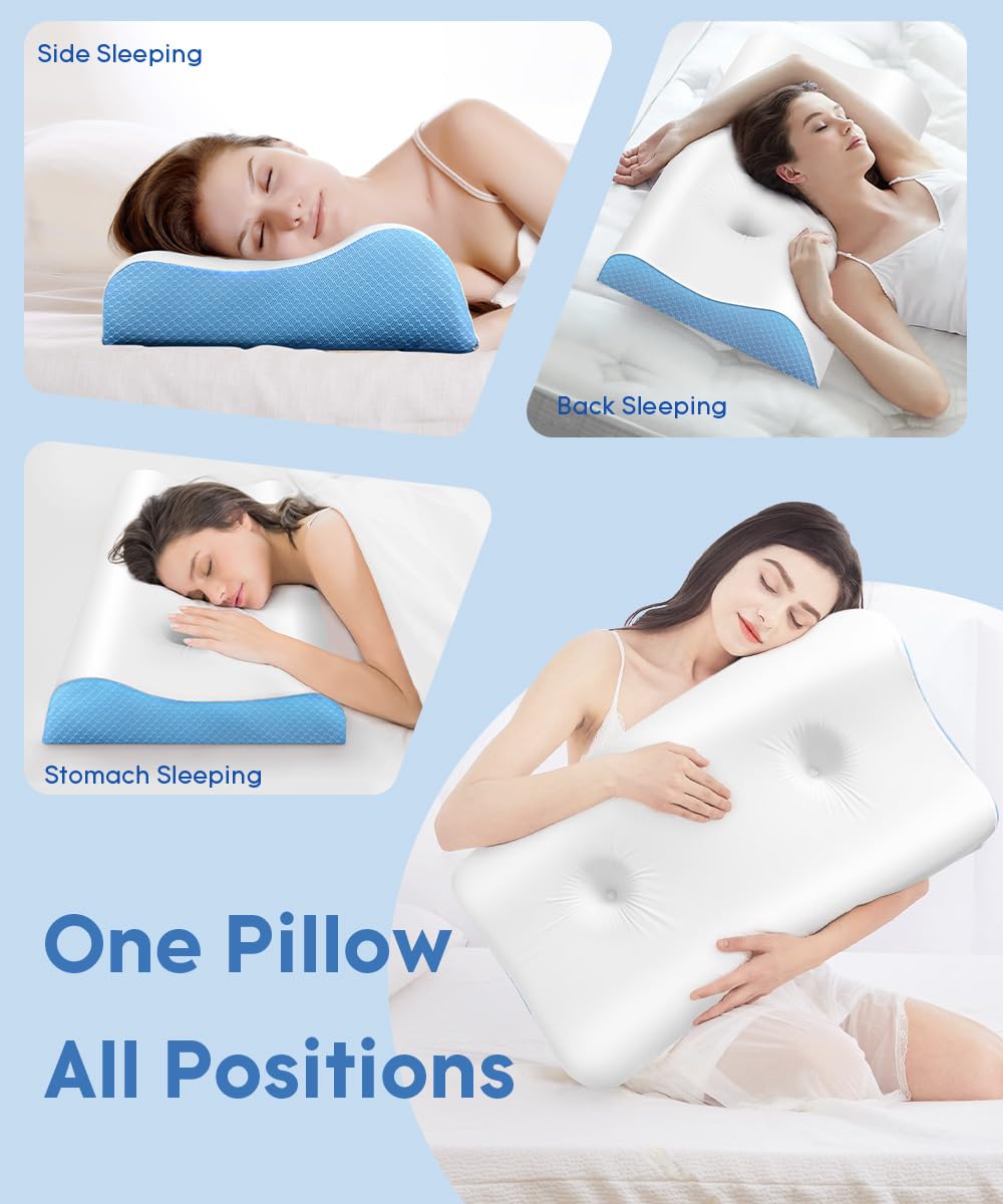 Cervical Pillow for Neck Pain Relief - Contour Pillow Memory Foam Pillows for Sleeping, Double Ear Relief Zones Neck Pillow, 6CM Enhanced Neck Support Cooling Bed Pillow for All Sleep Positions - Medaid International