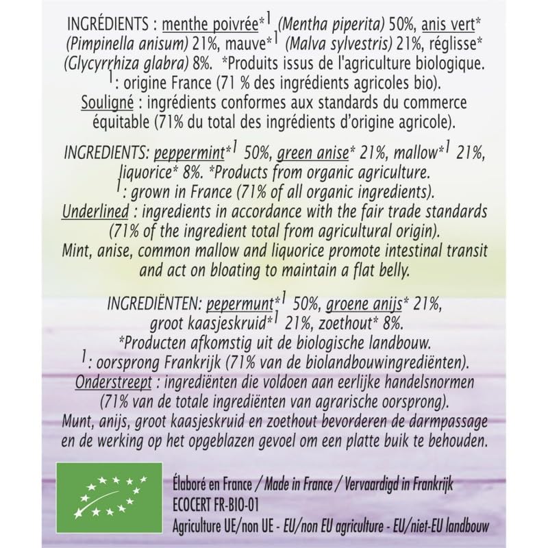 Infusion Ventre Plat Bio - Détox Digestion Légère - 20 Sachets - 30g - Jardin Bio Etic Succombez à cette infusion délicieuse et naturelle favorisant la - Le Lot De 3 - Medaid International
