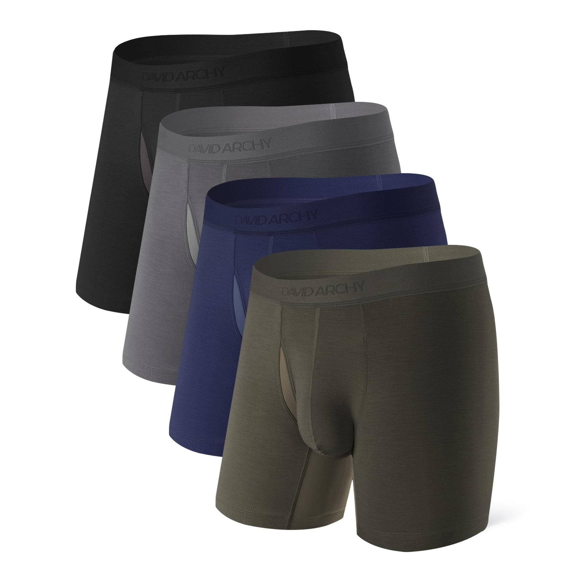 DAVID ARCHY Men's Underwear Boxer Briefs, Ultra Soft Modal Breathable Mesh Pouch Moisture-Wicking Underwear for Men 4 Pack(M, Black/Charcoal/Navy Blue/Olive Green) - Medaid International