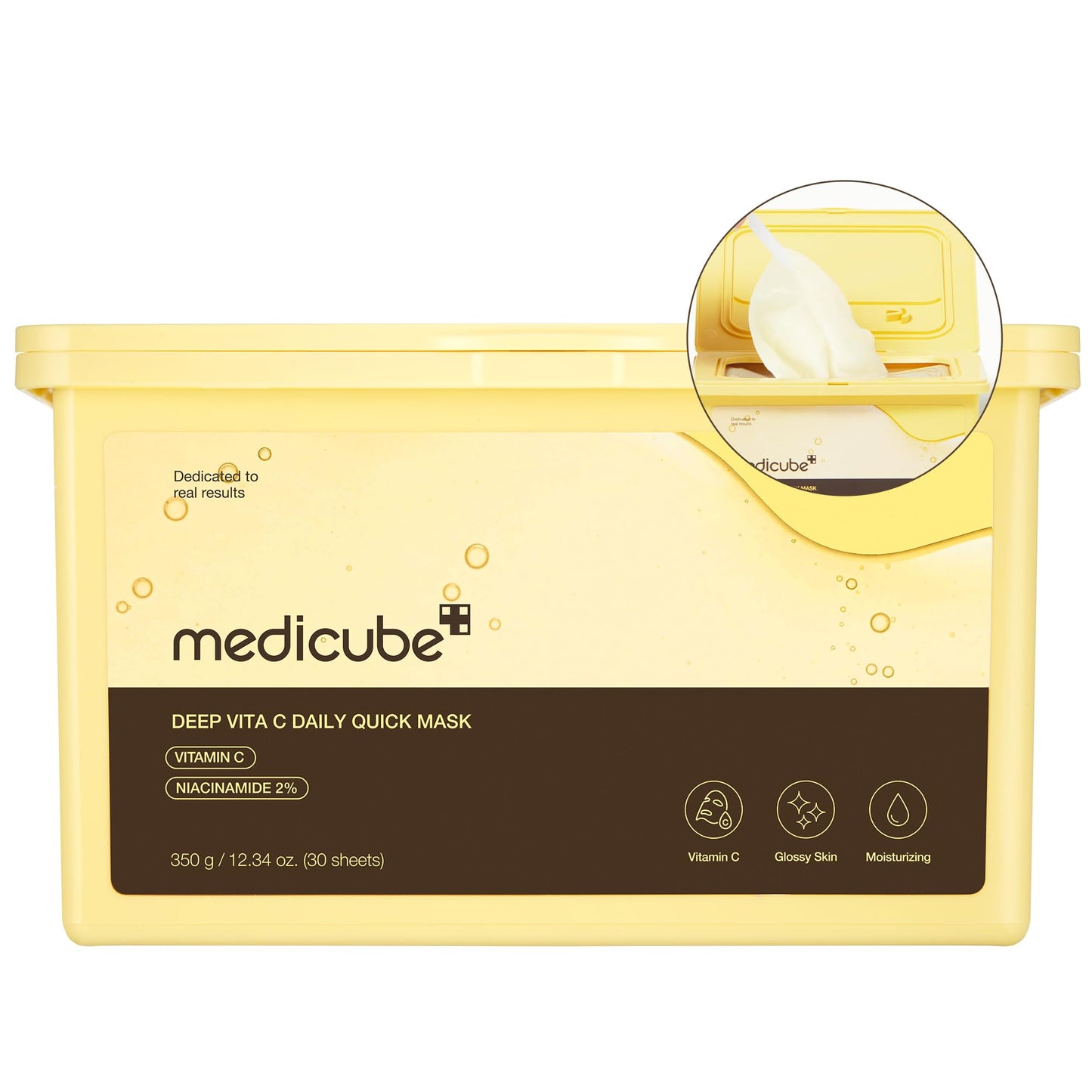 Medicube Deep Vita C Daily Quick 30 Sheet Masks - Vegan Certified, Quick Dispenser, Triple Vitamin Complex For Radiance and Hydration - Korean Face Masks - Medaid International