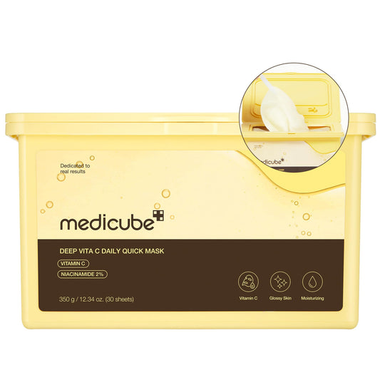 Medicube Deep Vita C Daily Quick 30 Sheet Masks - Vegan Certified, Quick Dispenser, Triple Vitamin Complex For Radiance and Hydration - Korean Face Masks - Medaid International