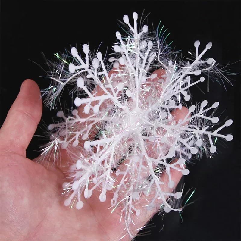 30Pcs White Christmas Tree Snowflake Ornament 15cm Xmas Tree Hanging Glitter Snowflake DIY New Year Garland Home Decoration - Medaid International