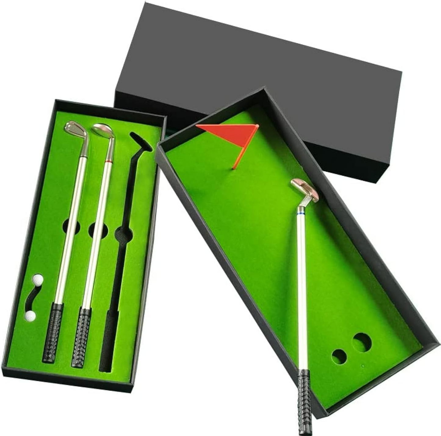 Golf Pen, Mini Golf Gift Set, Desktop Golf Ball Pen Gift, 3 Golf Clubs Pens with Balls and Flag - Medaid International