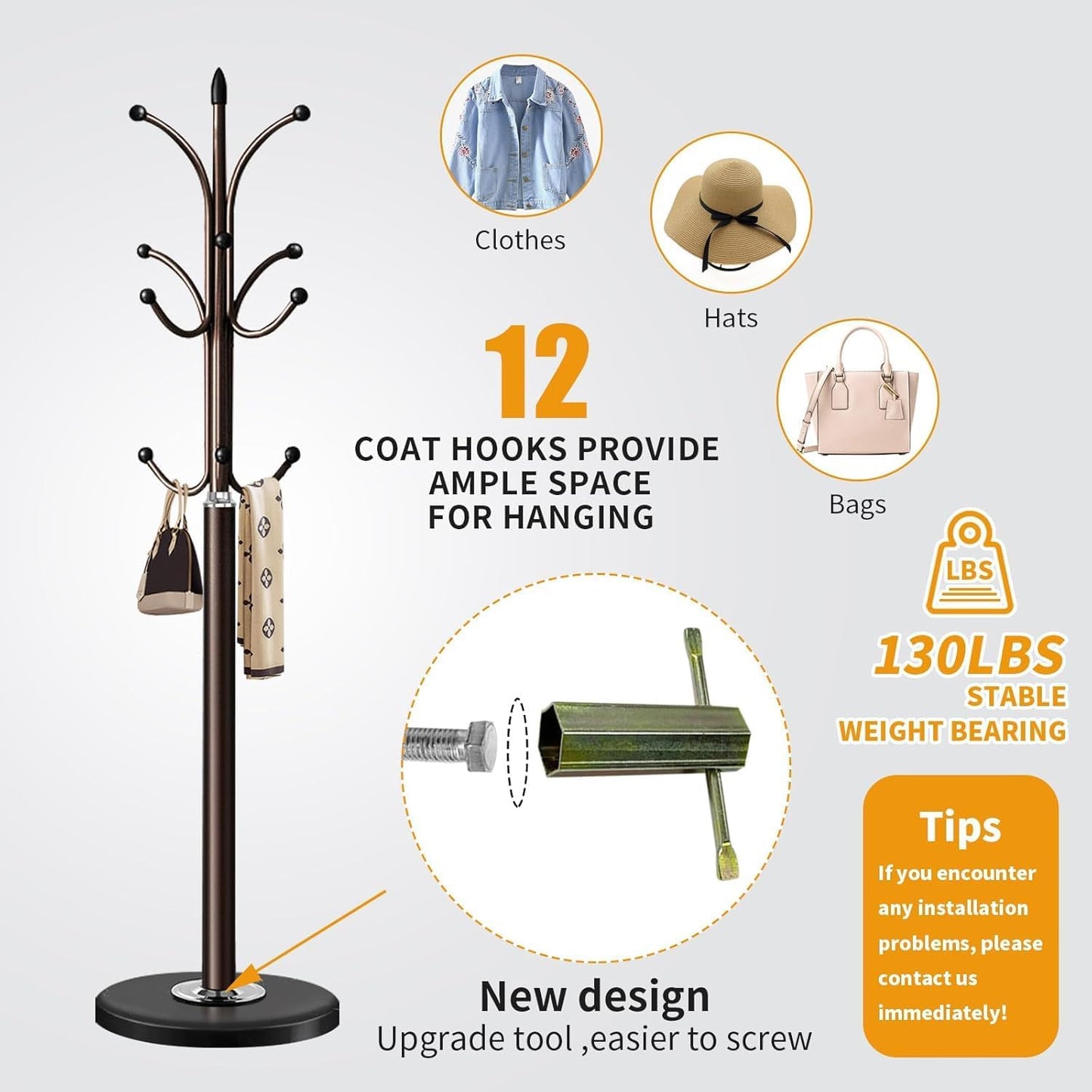 Coat Racks, Coat Stand Metal Hat Heavy Bedroom Hallway Free Standing Clothes Hat Rack Hangers Hat Hanger Holde - Medaid International