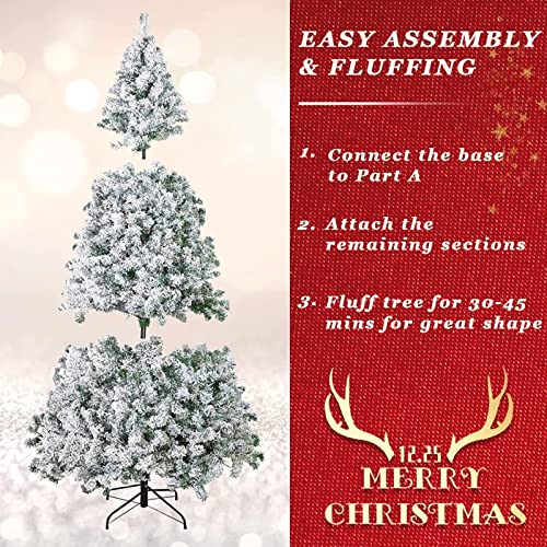 4/5/6/7FT Artificial Christmas Tree, Premium Spruce Snow Flocked Artificial Holiday Xmas Tree, Rich Branch Tips, Metal Stand, Christmas Decoration for Home, Office, Party,120cm/4ft - Medaid International