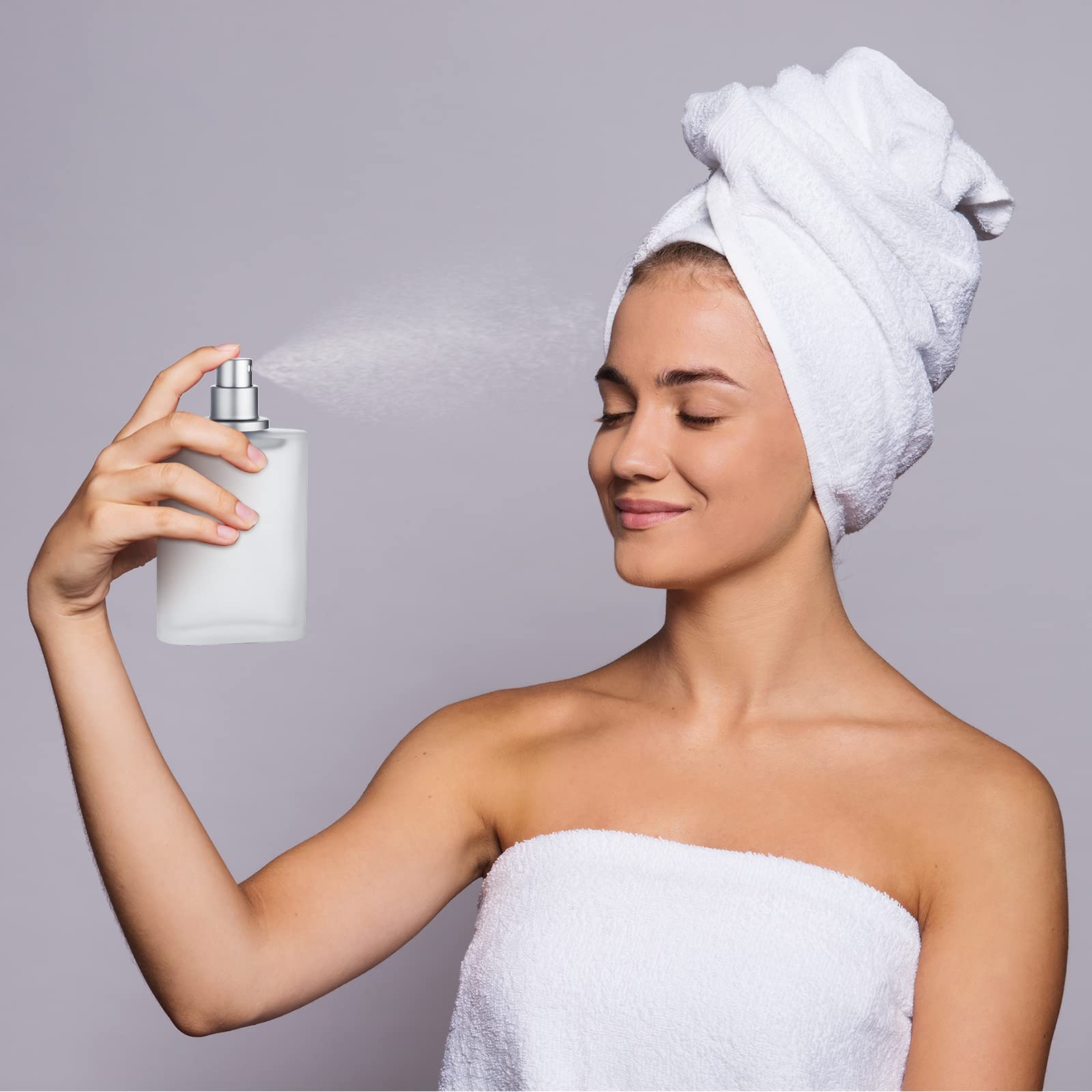 Tessco for you 6 Pcs 100ml / 3.4 Ounces Frosted Glass Bottle Perfume Atomizer refillable Spray Empty Perfume Dispenser Fine Mist Atomizer Cosmetic Container for Travel Men Women(Silver Gray) - Medaid International